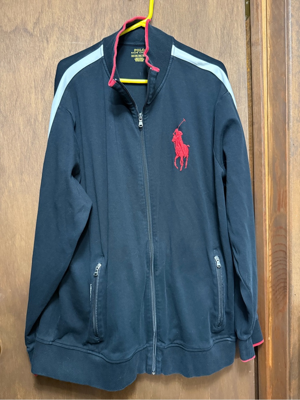 Polo by Ralph Lauren Mens Black Zip-Front Track Jacket with Red Logo